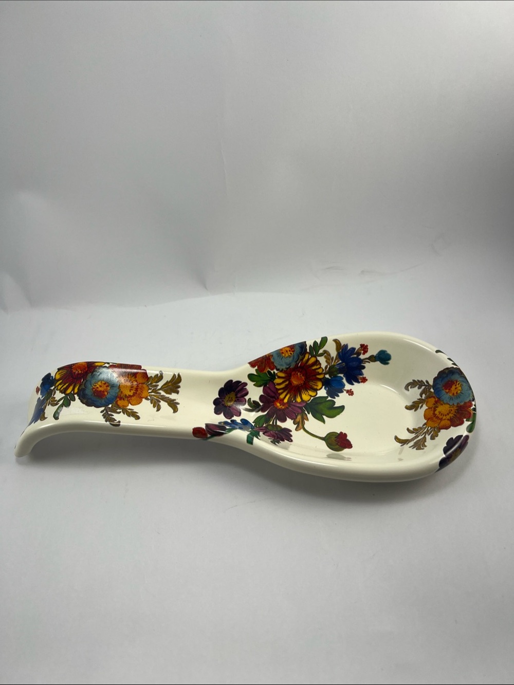 MacKenzie-Childs Cream Floral Spoon Rest with Multicolor Bouquet